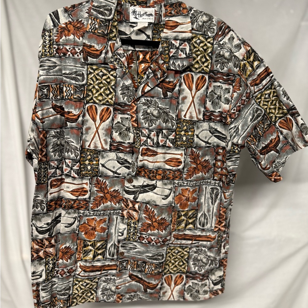 Black and Gray Casual Button Down Shirt with Geometric Patterns